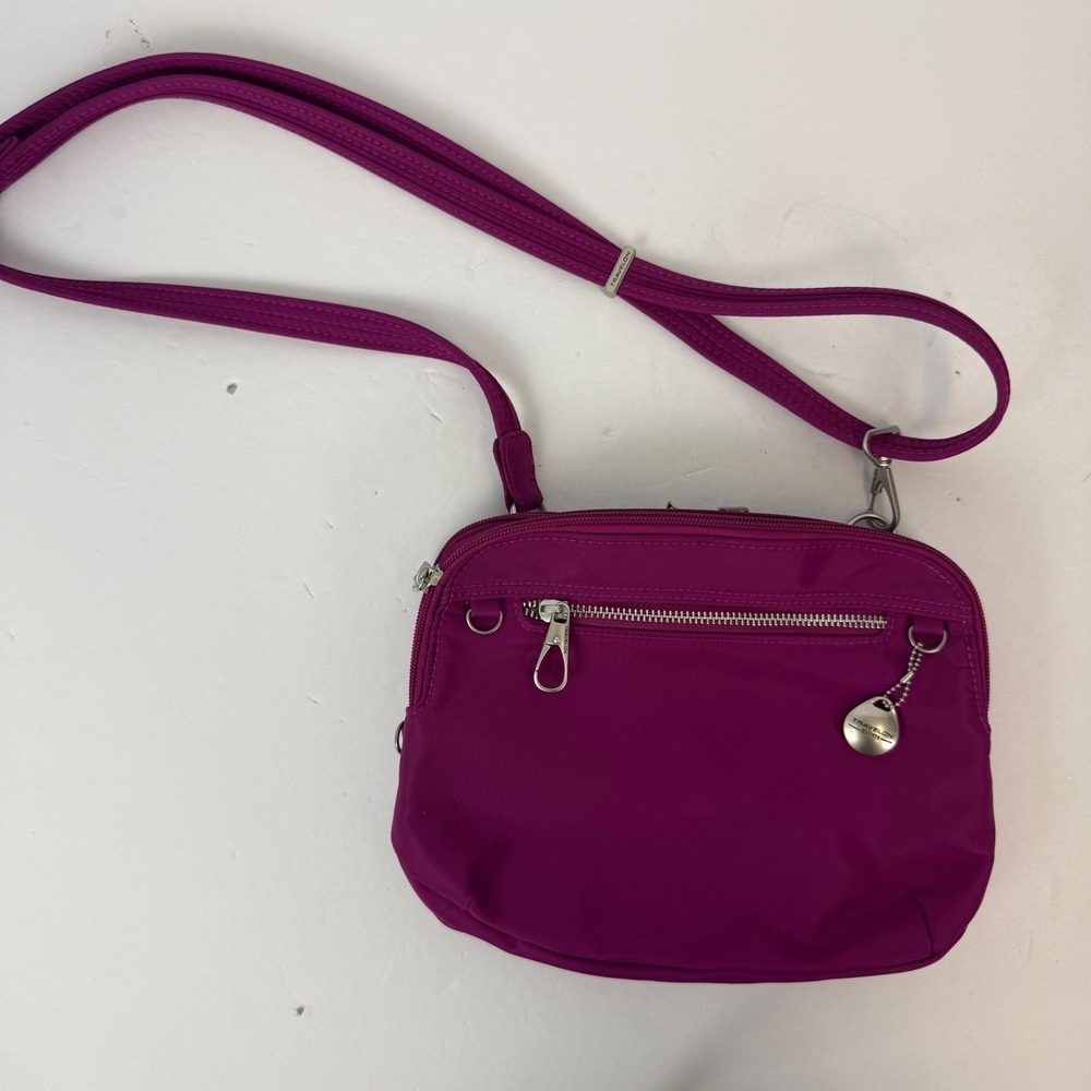 Travelon Anti-Theft Crossbody Bag Purple RFID Blocking Nylon Travel Flashlight